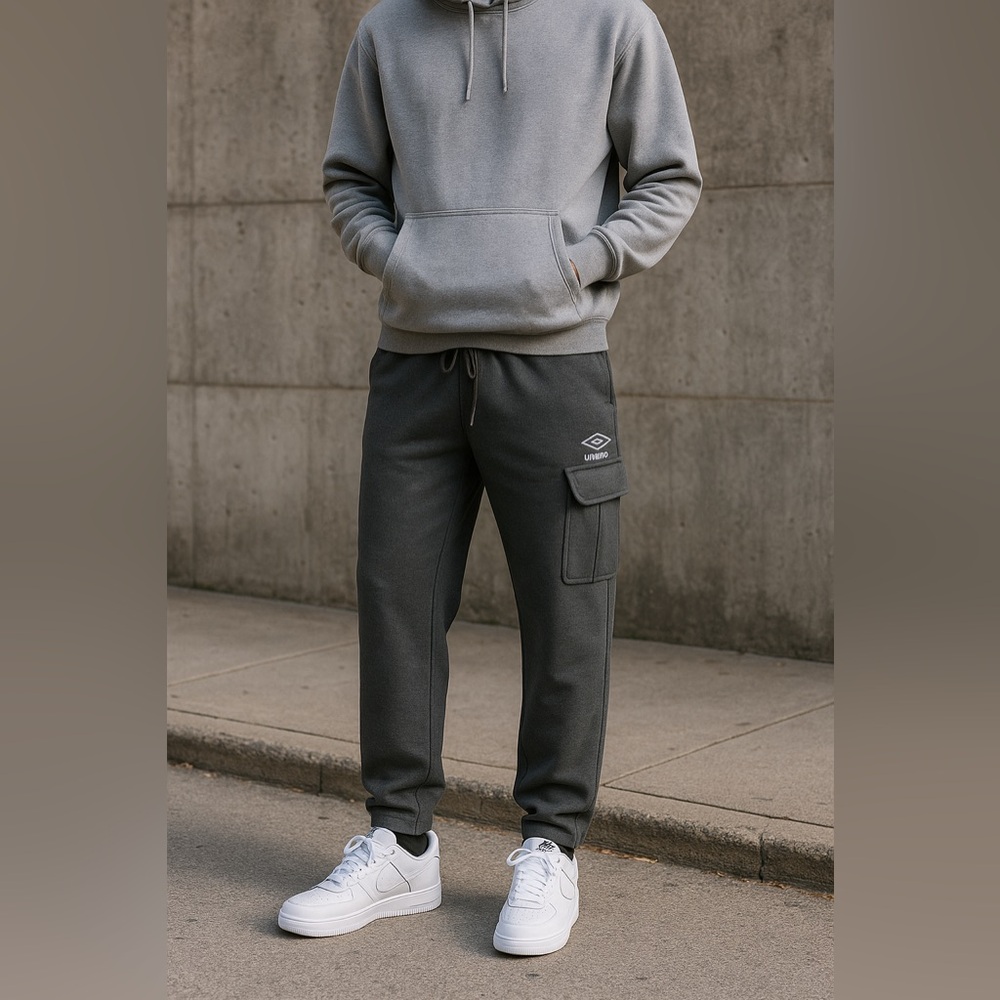 Umbro‎ Cargo Sweatpants Gray Small Fleece Lined Jogger Lounge Pants